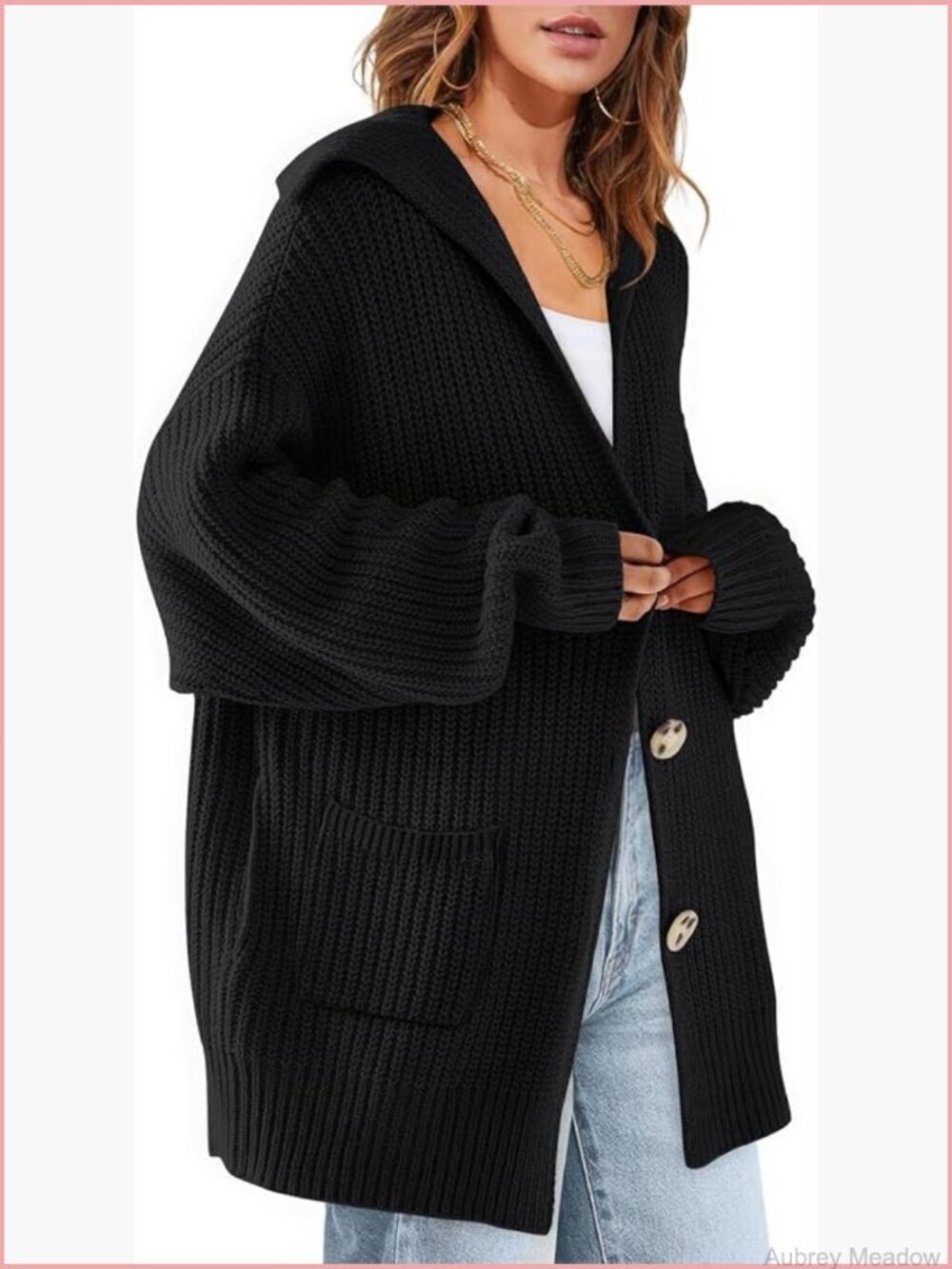 Oversized Sailor Collar Button Cardigan Chunky Knit Long Sleeve Sweater Coat